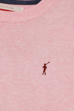 Jersey de punto color rosa vigoré con cuello redondo y logo bordado Rigby Go