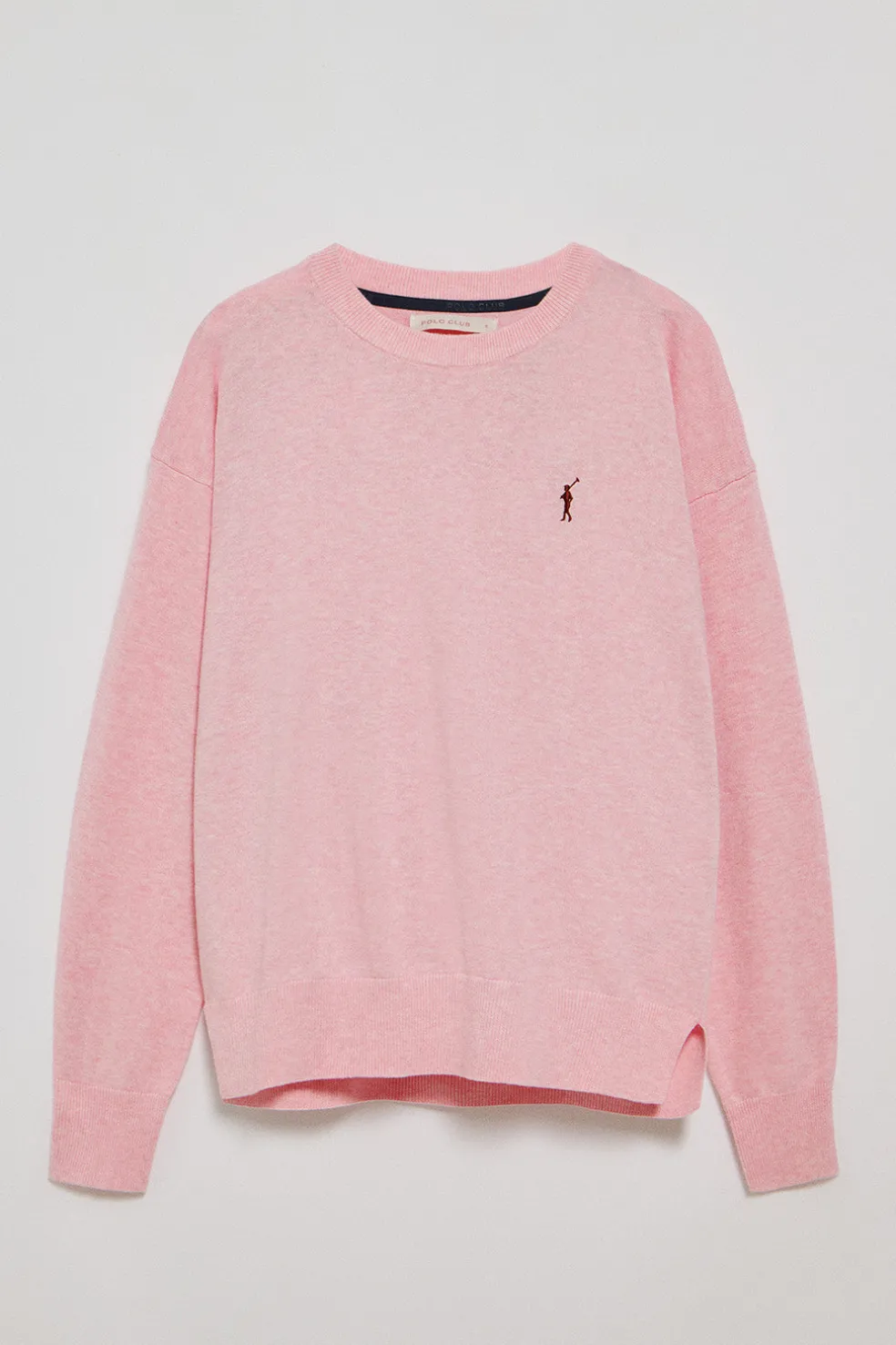 Jersey de punto color rosa vigoré con cuello redondo y logo bordado Rigby Go