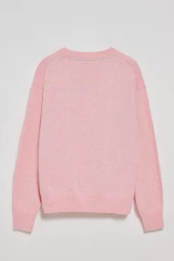 Jersey de punto color rosa vigoré con cuello redondo y logo bordado Rigby Go