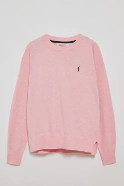 Jersey de punto color rosa vigoré con cuello redondo y logo bordado Rigby Go