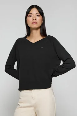 Jersey de punto Katniss negro con detalle de botón nacarado Polo Club