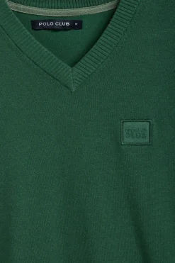 Jersey de punto Kendrick verde de cuello pico y detalles Polo Club