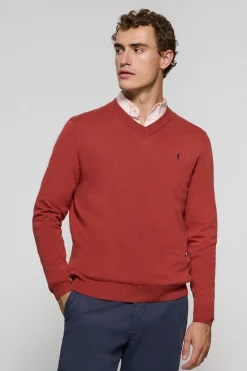 Jersey de punto rojo con cuello de pico y bordado Rigby Go