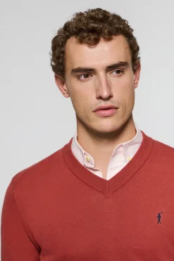 Jersey de punto rojo con cuello de pico y bordado Rigby Go
