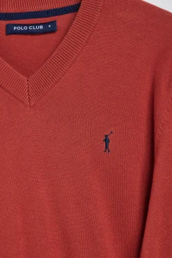Jersey de punto rojo con cuello de pico y bordado Rigby Go