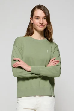 Jersey de punto verde jade con cuello redondo y logo bordado Rigby Go