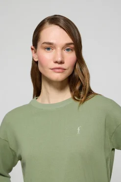 Jersey de punto verde jade con cuello redondo y logo bordado Rigby Go
