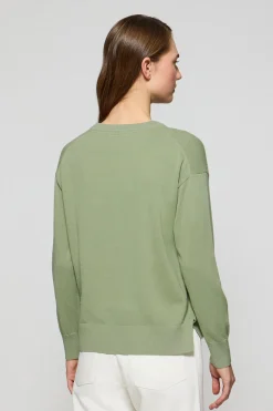 Jersey de punto verde jade con cuello redondo y logo bordado Rigby Go