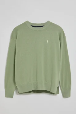 Jersey de punto verde jade con cuello redondo y logo bordado Rigby Go