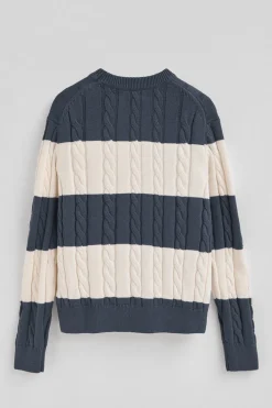 Jersey de rayas azul denim y color crudo de punto trenzado y parche Polo Club