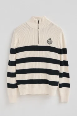 Jersey de rayas color crudo y azul marino con parche naútico Polo Club