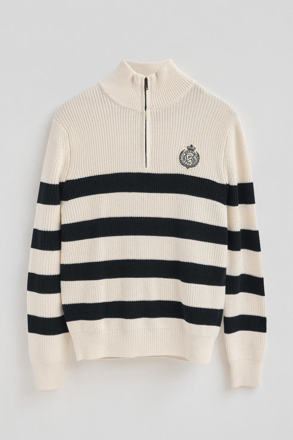Jersey de rayas color crudo y azul marino con parche naútico Polo Club