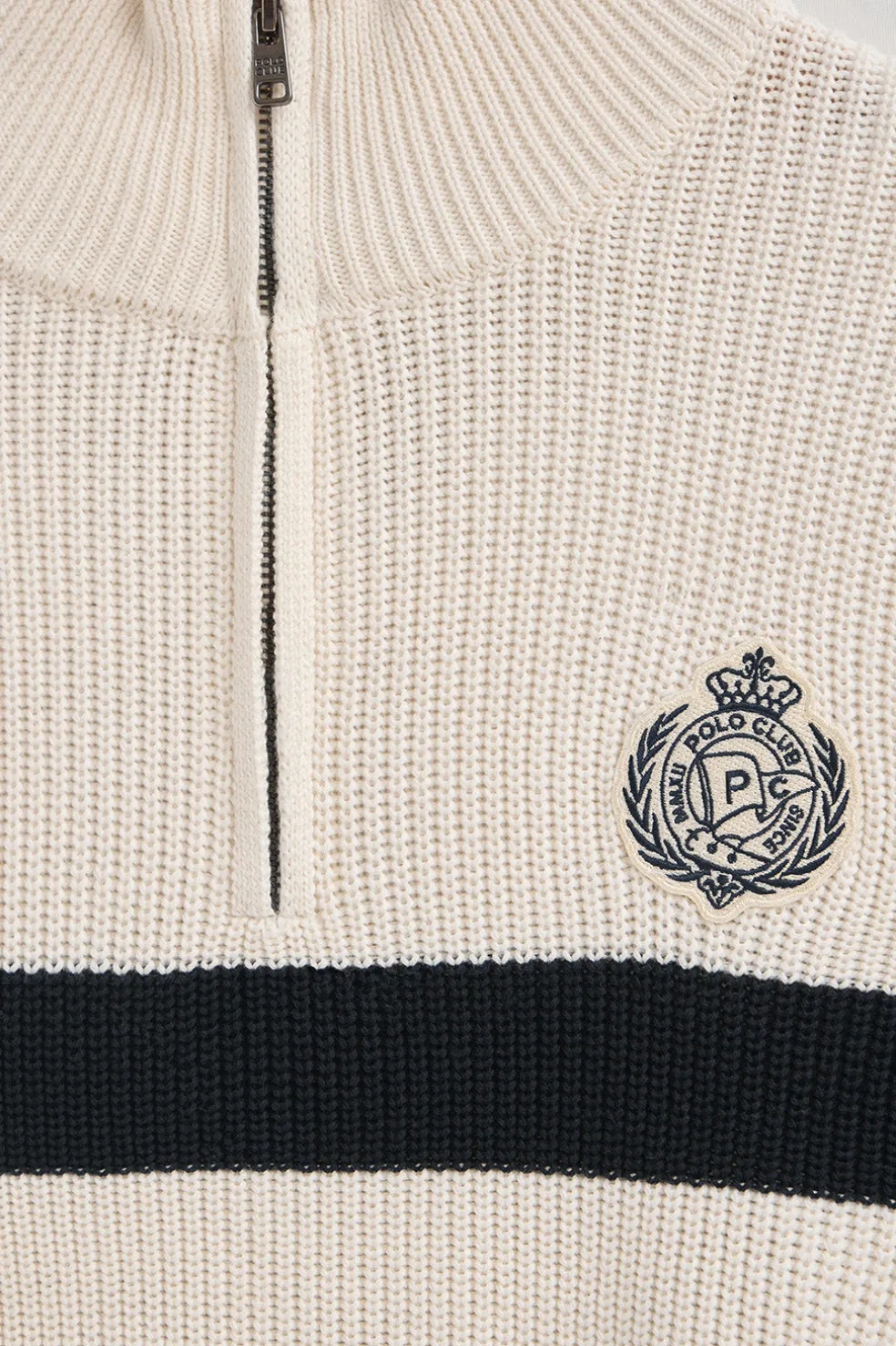 Jersey de rayas color crudo y azul marino con parche naútico Polo Club