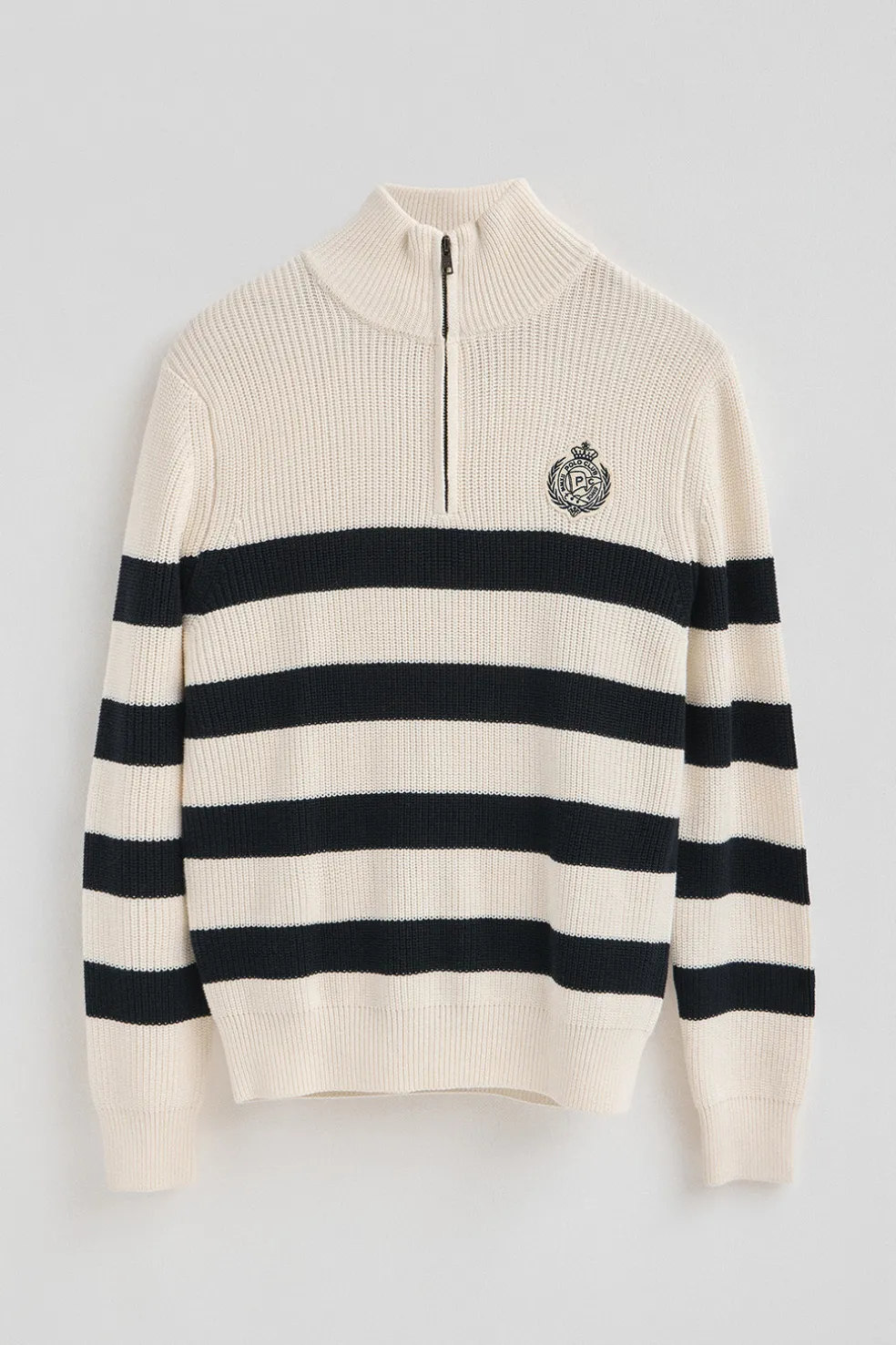 Jersey de rayas color crudo y azul marino con parche naútico Polo Club