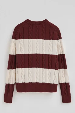 Jersey de rayas granate y color crudo de punto trenzado y parche Polo Club