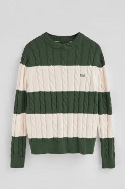 Jersey de rayas verde lodo y color crudo de punto trenzado y parche Polo Club