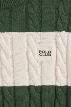 Jersey de rayas verde lodo y color crudo de punto trenzado y parche Polo Club