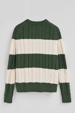 Jersey de rayas verde lodo y color crudo de punto trenzado y parche Polo Club