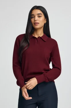 Jersey granate con cuello polo en mezcla de lana y botón nacarado Polo Club