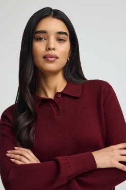 Jersey granate con cuello polo en mezcla de lana y botón nacarado Polo Club