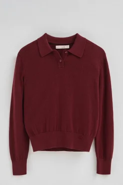 Jersey granate con cuello polo en mezcla de lana y botón nacarado Polo Club