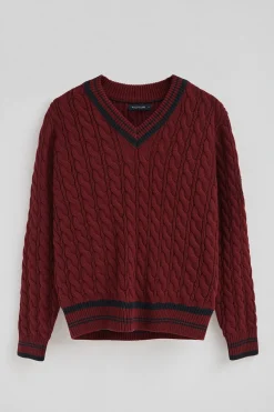 Jersey granate con cuello de pico y parche náutico Polo Club