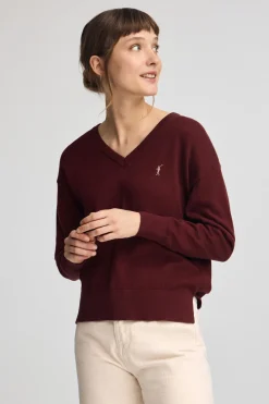 Jersey granate de cuello pico con mezcla de lana y bordado Rigby Go