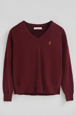 Jersey granate de cuello pico con mezcla de lana y bordado Rigby Go