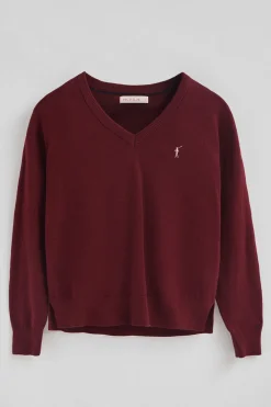 Jersey granate de cuello pico con mezcla de lana y bordado Rigby Go