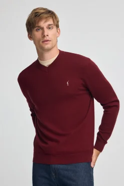 Jersey granate de cuello pico y mezcla lana con bordado Rigby Go