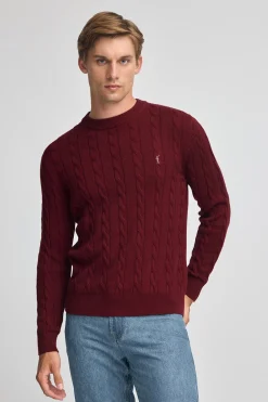 Jersey granate de punto trenzado y mezcla de lana con bordado Rigby Go