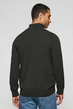 Jersey gris asfalto de media cremallera garment dye con logo bordado