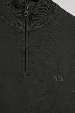 Jersey gris asfalto de media cremallera garment dye con logo bordado