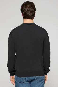 Jersey gris asfalto garment dye de cuello redondo y logo bordado