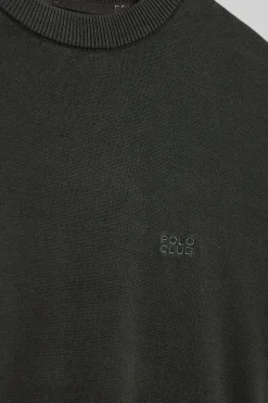 Jersey gris asfalto garment dye de cuello redondo y logo bordado