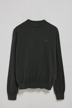 Jersey gris asfalto garment dye de cuello redondo y logo bordado