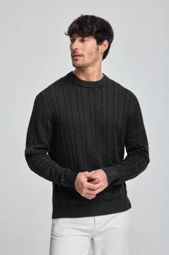 Jersey gris asfalto trenzado garment dye con logo bordado