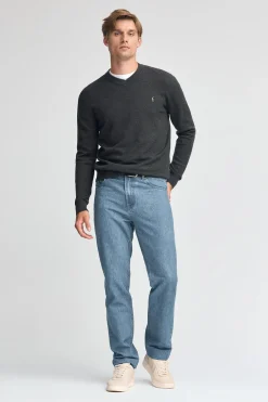 Jersey gris oscuro vigoré de cuello pico y mezcla lana con bordado Rigby Go