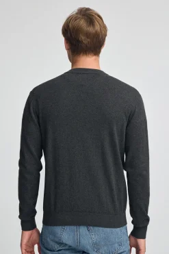 Jersey gris oscuro vigoré de cuello pico y mezcla lana con bordado Rigby Go