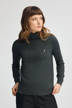 Jersey gris oscuro vigoré de cuello vuelto en mezcla de lana con bordado Rigby Go