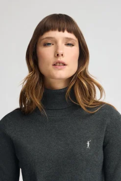 Jersey gris oscuro vigoré de cuello vuelto en mezcla de lana con bordado Rigby Go