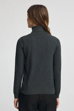 Jersey gris oscuro vigoré de cuello vuelto en mezcla de lana con bordado Rigby Go