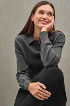 Jersey gris oscuro vigoré con cuello polo en mezcla de lana y botón nacarado Polo Club