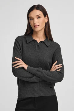 Jersey gris oscuro vigoré con cuello polo en mezcla de lana y botón nacarado Polo Club