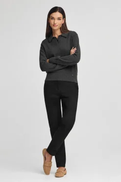 Jersey gris oscuro vigoré con cuello polo en mezcla de lana y botón nacarado Polo Club