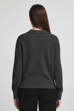 Jersey gris oscuro vigoré con cuello polo en mezcla de lana y botón nacarado Polo Club