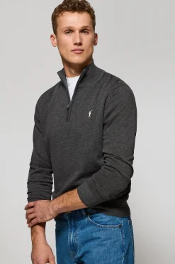 Jersey gris oscuro vigoré de punto con cremallera y logo bordado Rigby Go