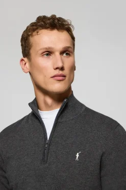 Jersey gris oscuro vigoré de punto con cremallera y logo bordado Rigby Go
