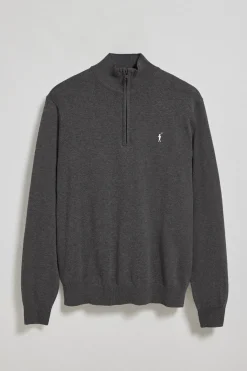 Jersey gris oscuro vigoré de punto con cremallera y logo bordado Rigby Go