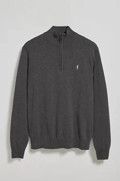 Jersey gris oscuro vigoré de punto con cremallera y logo bordado Rigby Go